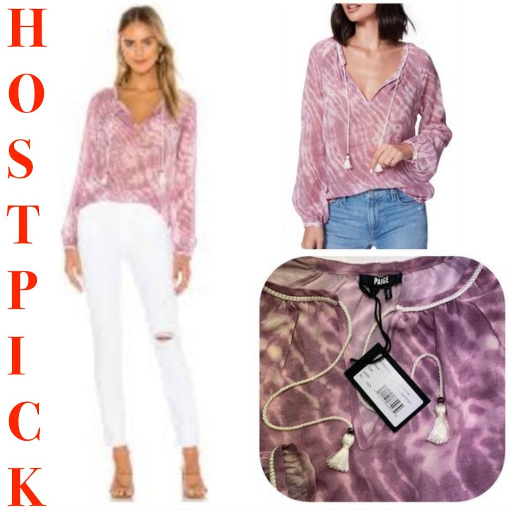 NWT  $250 PAIGE Clarissa Silk Tie-Dye Long-Sleeve Top